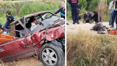 Bursa’da çarpışan araçlardan biri dereye uçtu, 8 kişinin yaralandığı olayda