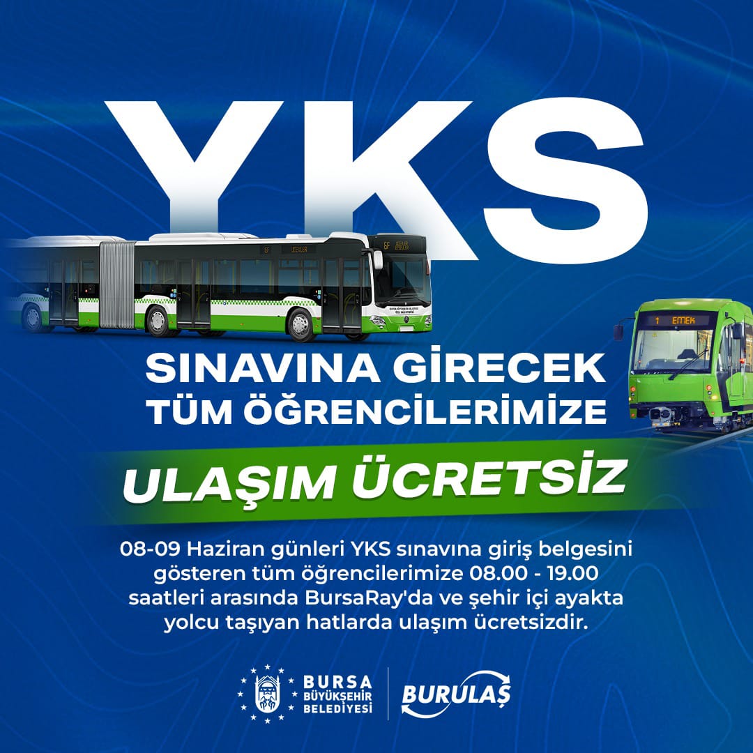 Bursa Büyükşehir Belediyesi sınava girecek üniversite gençlerine ulaşım kıyağı.