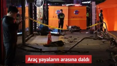 Güney Kore'de bir aracın yaya geçidinde bekleyen kalabalığın arasına dalması