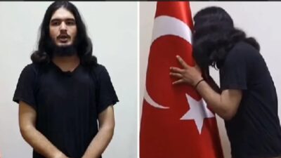 Suriye'nin El Bab şehrinde Türk bayrağına saldırıda bulunan bir kişi