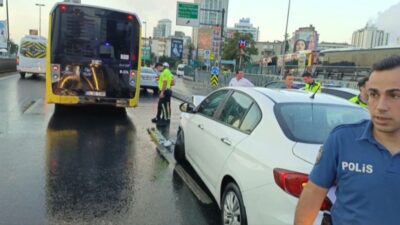 Şişli'de yağmurun etkisi ile ıslak zeminde sürücüsünün direksiyon hakimiyetini kaybettiği