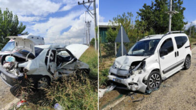 Bursa’nın İnegöl ilçesinde 2 otomobil kafa kafaya çarpıştı. Ortalığın savaş