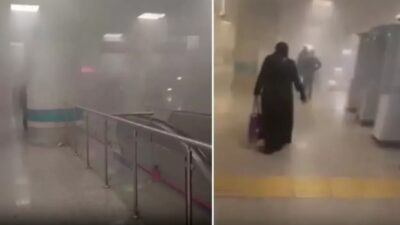 Yenikapı- Hacıosman metro hattının Yenikapı İstasyonu’nda bilinmeyen bir nedenle çıkan