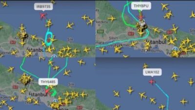 İstanbul Havalimanı'nda şiddetli lodos nedeniyle uçaklar havada tur atıyor.