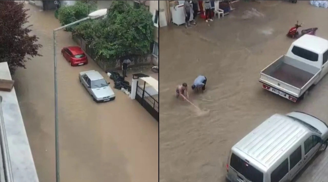 Bursa’nın Kestel ilçesinde etkili olan sağanak yağış nedeniyle bazı cadde