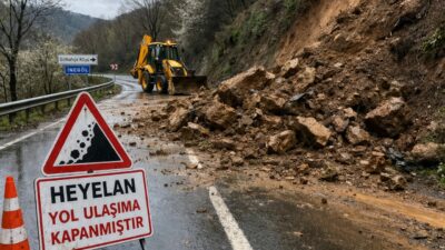 İnegöl’e bağlı Gülbahçe Köyü’nde meydana gelen heyelan sonrası yol trafiğe