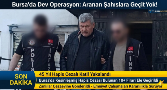 Bursa’da polis ekiplerinin gerçekleştirdiği dev operasyonla, aralarında 45 yıl hapis