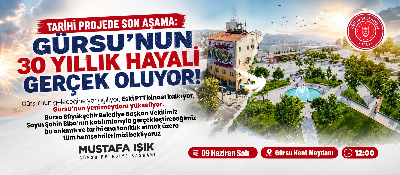 Gürsu’nun çehresini değiştirecek Kent Meydanı Projesi’nde kritik eşik aşılıyor. Eski