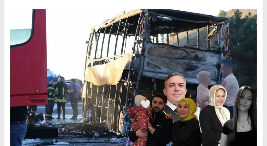 Denizli-Aydın Otoyolu Sarayköy ilçesinde yolcu otobüsünün bariyerlere çarparak alev alması