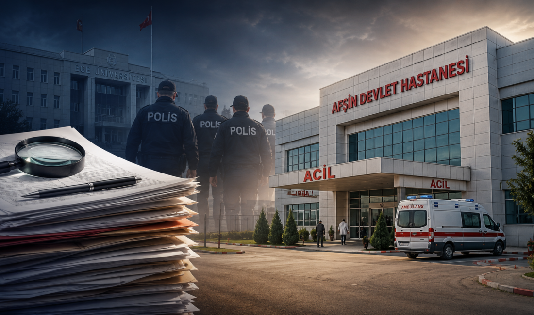 Ege Üniversitesi’nde 27 kişinin tutuklandığı operasyonun ardından, Afşin Devlet Hastanesi’nde