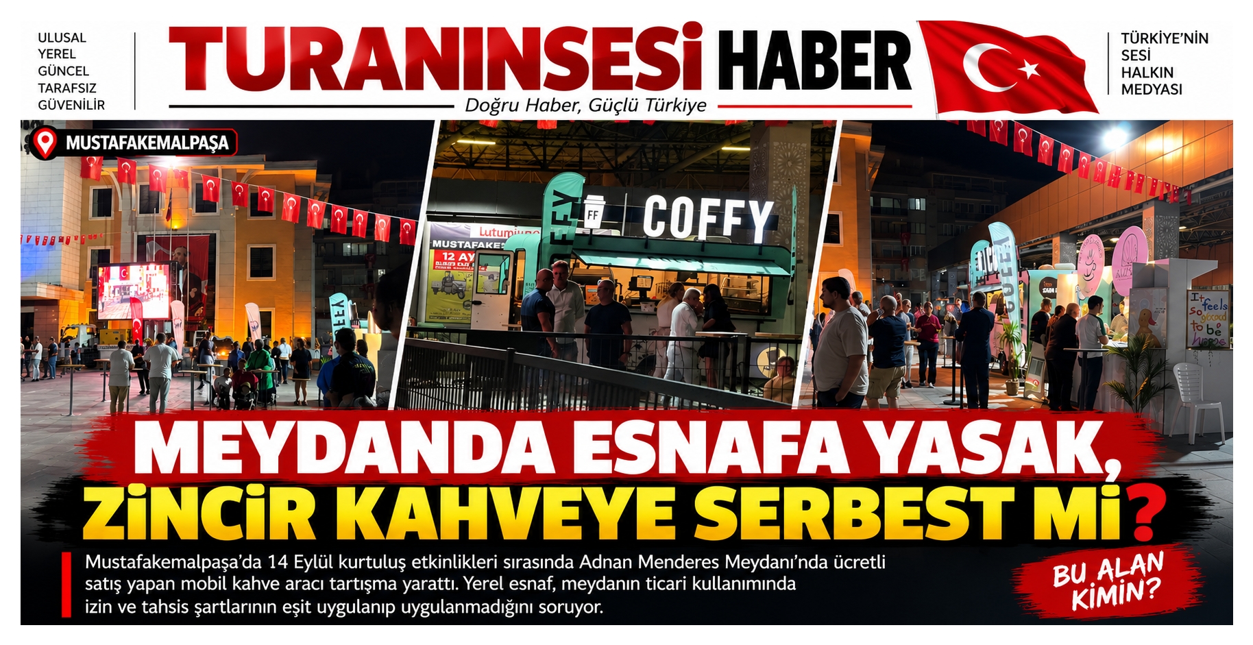 Mustafakemalpaşa’da 14 Eylül kurtuluş etkinlikleri sırasında Adnan Menderes Meydanı’nda ücretli