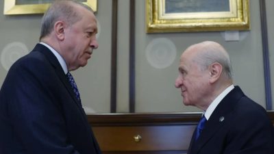 Başkan Erdoğan, MHP Genel Başkanı Devlet Bahçeli ile Cumhurbaşkanlığı Külliyesi'nde
