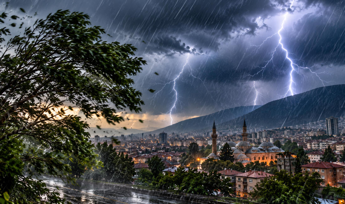 Meteoroloji, Bursa'nın 17 ilçesinin tamamı için gök gürültülü sağanak yağış